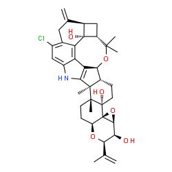 ChemSpider 2D Image | 2H,6H-benzo[fg]cyclobut[kl]indeno[1,2-d][3]benzoxocin-14,15-imine-3,4b,11c(5H,6aH)-triol, 12-chloro-3,3a,6b,8,8a,9,9a,10,11,15a,15b,16,17,17a-tetradecahydro-8,8,15a,15b-tetramethyl-10-methylene-2-(1-methylethenyl)-, (2R,3S,3aS,4aR,4bS,6aR,6bS,8aS,9aR,11cR,15aS,15bR,17aS)- | C37H44ClNO6