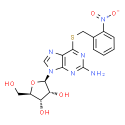 ChemSpider 2D Image | 6-[(2-Nitrobenzyl)sulfanyl]-9-(beta-D-ribofuranosyl)-9H-purin-2-amine | C17H18N6O6S