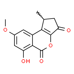 ChemSpider 2D Image | 6-Hydroxy-8-methoxy-1-methyl-1,2-dihydrocyclopenta[c]isochromene-3,5-dione | C14H12O5