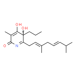 ChemSpider 2D Image | 6-[(2E,5E)-3,7-Dimethyl-2,5-octadien-1-yl]-4,5-dihydroxy-3-methyl-5-propyl-2(5H)-pyridinone | C19H29NO3