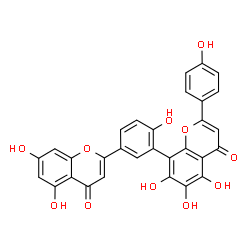 ChemSpider 2D Image | 8-[5-(5,7-Dihydroxy-4-oxo-4H-chromen-2-yl)-2-hydroxyphenyl]-5,6,7-trihydroxy-2-(4-hydroxyphenyl)-4H-chromen-4-one | C30H18O11