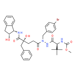 ChemSpider 2D Image | Methyl [(1s)-1-({2-[(4r)-4-Benzyl-4-Hydroxy-5-{[(1s,2r)-2-Hydroxy-2,3-Dihydro-1h-Inden-1-Yl]amino}-5-Oxopentanoyl]-2-(4-Bromobenzyl)hydrazino}carbonyl)-2,2-Dimethylpropyl]carbamate | C36H43BrN4O7