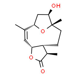 ChemSpider 2D Image | (1S,2Z,4S,7R,8R,11S,12R)-12-Hydroxy-2,7,11-trimethyl-5,14-dioxatricyclo[9.2.1.0~4,8~]tetradec-2-en-6-one | C15H22O4
