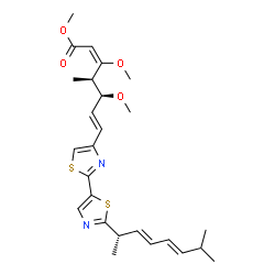 ChemSpider 2D Image | Methyl (2E,4R,5S,6E)-3,5-dimethoxy-4-methyl-7-{2'-[(2S,3E,5E)-7-methyl-3,5-octadien-2-yl]-2,5'-bi-1,3-thiazol-4-yl}-2,6-heptadienoate | C26H34N2O4S2
