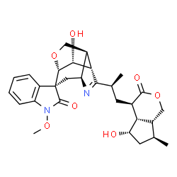 ChemSpider 2D Image | (1'S,3S,4'S,7'R,8'S,11'R)-11'-Hydroxy-6'-{(2S)-1-[(4R,4aS,5S,7S,7aR)-5-hydroxy-7-methyl-3-oxooctahydrocyclopenta[c]pyran-4-yl]-2-propanyl}-1-methoxyspiro[indole-3,2'-[10]oxa[5]azatricyclo[5.3.1.0~4,8~
]undec[5]en]-2(1H)-one | C29H36N2O7