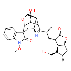 ChemSpider 2D Image | (1'S,3S,4'S,7'R,8'S,11'R)-11'-Hydroxy-6'-{(2R)-1-[(3S,3aS,4R,5S,6aS)-4-(hydroxymethyl)-5-methyl-2-oxohexahydro-2H-cyclopenta[b]furan-3-yl]-2-propanyl}-1-methoxyspiro[indole-3,2'-[10]oxa[5]azatricyclo[
5.3.1.0~4,8~]undec[5]en]-2(1H)-one | C29H36N2O7