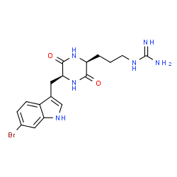 ChemSpider 2D Image | 1-(3-{(2S,5S)-5-[(6-Bromo-1H-indol-3-yl)methyl]-3,6-dioxo-2-piperazinyl}propyl)guanidine | C17H21BrN6O2