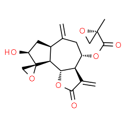 ChemSpider 2D Image | (3aR,4S,6aR,8S,9R,9aS,9bS)-8-Hydroxy-3,6-bis(methylene)-2-oxodecahydro-2H-spiro[azuleno[4,5-b]furan-9,2'-oxiran]-4-yl (2S)-2-methyl-2-oxiranecarboxylate | C19H22O7