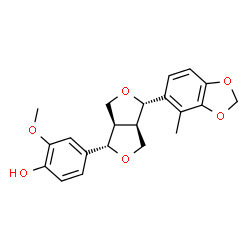 ChemSpider 2D Image | 2-Methoxy-4-[(1S,3aR,4S,6aR)-4-(4-methyl-1,3-benzodioxol-5-yl)tetrahydro-1H,3H-furo[3,4-c]furan-1-yl]phenol | C21H22O6