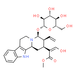 ChemSpider 2D Image | Methyl (16Z,20beta,21beta)-21-(beta-L-glucopyranosyloxy)-16-(hydroxymethylene)coryn-18-en-17-oate | C27H34N2O9