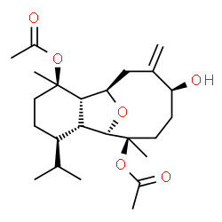 ChemSpider 2D Image | (1R,2S,3R,6R,7R,8R,9R,12S)-12-Hydroxy-6-isopropyl-3,9-dimethyl-13-methylene-15-oxatricyclo[6.6.1.0~2,7~]pentadecane-3,9-diyl diacetate | C24H38O6