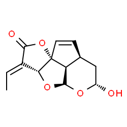 ChemSpider 2D Image | (3E,3aR,4aR,6R,7aR,9aR,9bR)-3-Ethylidene-6-hydroxy-3,3a,6,7,7a,9b-hexahydro-2H,4aH-1,4,5-trioxadicyclopenta[a,hi]inden-2-one | C13H14O5