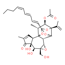 ChemSpider 2D Image | (1R,2R,6S,7S,8R,10S,11S,12R,14S,16R,17R,18R)-6,7-Dihydroxy-8-(hydroxymethyl)-16-isopropenyl-4,18-dimethyl-14-[(1E,3E,5Z)-1,3,5-nonatrien-1-yl]-5-oxo-9,13,15,19-tetraoxahexacyclo[12.4.1.0~1,11~.0~2,6~.
0~8,10~.0~12,16~]nonadec-3-en-17-yl acetate | C32H40O10