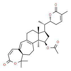 ChemSpider 2D Image | (1R,3R,3aR,11aR,13bR)-3a,11,11,13b-Tetramethyl-3-{(1S)-1-[(2R)-5-methyl-6-oxo-3,6-dihydro-2H-pyran-2-yl]ethyl}-9-oxo-1,2,3,3a,4,5,9,11,11a,12,13,13b-dodecahydroindeno[5',4':4,5]cyclohepta[1,2-c]oxepin
-1-yl acetate | C32H42O6
