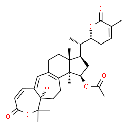 ChemSpider 2D Image | (1R,3R,3aR,11aS,13bR)-11a-Hydroxy-3a,11,11,13b-tetramethyl-3-{(1S)-1-[(2R)-5-methyl-6-oxo-3,6-dihydro-2H-pyran-2-yl]ethyl}-9-oxo-1,2,3,3a,4,5,9,11,11a,12,13,13b-dodecahydroindeno[5',4':4,5]cyclohepta[
1,2-c]oxepin-1-yl acetate | C32H42O7