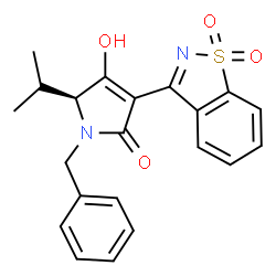 ChemSpider 2D Image | (5S)-1-Benzyl-3-(1,1-dioxido-1,2-benzothiazol-3-yl)-4-hydroxy-5-isopropyl-1,5-dihydro-2H-pyrrol-2-one | C21H20N2O4S