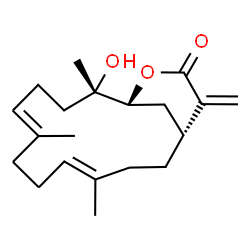 ChemSpider 2D Image | (1R,4E,8E,12S,13R)-12-Hydroxy-4,8,12-trimethyl-16-methylene-14-oxabicyclo[11.3.1]heptadeca-4,8-dien-15-one | C20H30O3