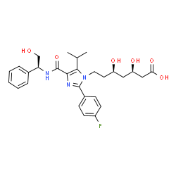 ChemSpider 2D Image | (3R,5R)-7-[2-(4-Fluorophenyl)-4-{[(1S)-2-hydroxy-1-phenylethyl]carbamoyl}-5-isopropyl-1H-imidazol-1-yl]-3,5-dihydroxyheptanoic acid | C28H34FN3O6