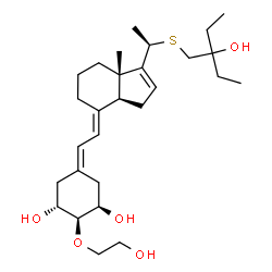 ChemSpider 2D Image | (1R,2R,3R,5E,7E)-17-{(1R)-1-[(2-Ethyl-2-hydroxybutyl)sulfanyl]ethyl}-2-(2-hydroxyethoxy)-9,10-secoestra-5,7,16-triene-1,3-diol | C28H46O5S