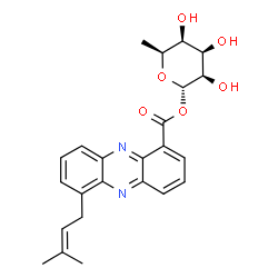 ChemSpider 2D Image | 6-Deoxy-1-O-{[6-(3-methyl-2-buten-1-yl)-1-phenazinyl]carbonyl}-alpha-L-talopyranose | C24H26N2O6