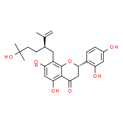 ChemSpider 2D Image | (2S)-2-(2,4-Dihydroxyphenyl)-5,7-dihydroxy-8-[(2R)-5-hydroxy-2-isopropenyl-5-methylhexyl]-2,3-dihydro-4H-chromen-4-one | C25H30O7