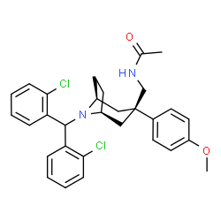 ChemSpider 2D Image | N-{[(1S,5S)-8-[Bis(2-chlorophenyl)methyl]-3-(4-methoxyphenyl)-8-azabicyclo[3.2.1]oct-3-yl]methyl}acetamide | C30H32Cl2N2O2