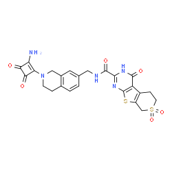 ChemSpider 2D Image | N-{[2-(2-Amino-3,4-dioxo-1-cyclobuten-1-yl)-1,2,3,4-tetrahydro-7-isoquinolinyl]methyl}-4-oxo-1,5,6,8-tetrahydro-4H-thiopyrano[4',3':4,5]thieno[2,3-d]pyrimidine-2-carboxamide 7,7-dioxide | C24H21N5O6S2