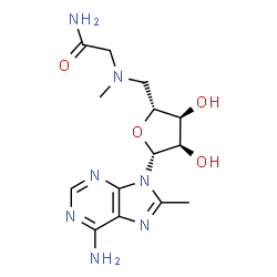 ChemSpider 2D Image | 2-[{[(2R,3S,4R,5R)-5-(6-Amino-8-methyl-9H-purin-9-yl)-3,4-dihydroxytetrahydro-2-furanyl]methyl}(methyl)amino]acetamide | C14H21N7O4