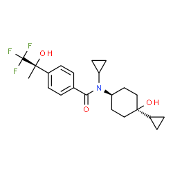 ChemSpider 2D Image | N-Cyclopropyl-N-(cis-4-cyclopropyl-4-hydroxycyclohexyl)-4-[(2S)-1,1,1-trifluoro-2-hydroxy-2-propanyl]benzamide | C22H28F3NO3