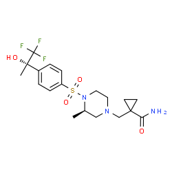 ChemSpider 2D Image | 1-{[(3R)-3-Methyl-4-({4-[(2S)-1,1,1-trifluoro-2-hydroxy-2-propanyl]phenyl}sulfonyl)-1-piperazinyl]methyl}cyclopropanecarboxamide | C19H26F3N3O4S