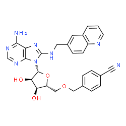 ChemSpider 2D Image | 5'-O-(4-Cyanobenzyl)-8-[(6-quinolinylmethyl)amino]adenosine | C28H26N8O4
