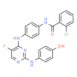 ChemSpider 2D Image | 2-Chloro-N-[4-({5-fluoro-2-[(4-hydroxyphenyl)amino]-4-pyrimidinyl}amino)phenyl]benzamide | C23H17ClFN5O2