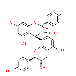 ChemSpider 2D Image | (1R,5R,6S,13S,21R)-13-(3,4-Dihydroxyphenyl)-5-(4-hydroxyphenyl)-4,12,14-trioxapentacyclo[11.7.1.0~2,11~.0~3,8~.0~15,20~]henicosa-2,8,10,15,17,19-hexaene-6,9,17,19,21-pentol | C30H24O11