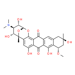 ChemSpider 2D Image | (1R,10S,12R,21R,22S,23R,24R)-23-(Dimethylamino)-4,8,12,22,24-pentahydroxy-10-methoxy-1,12-dimethyl-20,25-dioxahexacyclo[19.3.1.0~2,19~.0~5,18~.0~7,16~.0~9,14~]pentacosa-2,4,7(16),8,14,18-hexaene-6,17-
dione | C28H31NO10