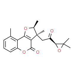 ChemSpider 2D Image | (2S,3S)-3-{2-[(2R)-3,3-Dimethyl-2-oxiranyl]-2-oxoethyl}-2,3,9-trimethyl-2,3-dihydro-4H-furo[3,2-c]chromen-4-one | C20H22O5