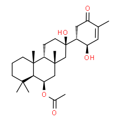 ChemSpider 2D Image | (6beta,9beta,13beta)-13-Hydroxy-13-[(1R,2R)-2-hydroxy-4-methyl-5-oxo-3-cyclohexen-1-yl]-8-methylpodocarpan-6-yl acetate | C27H42O5