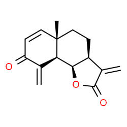 ChemSpider 2D Image | (3aS,5aS,9aR,9bR)-5a-Methyl-3,9-bis(methylene)-3a,5,5a,9,9a,9b-hexahydronaphtho[1,2-b]furan-2,8(3H,4H)-dione | C15H16O3