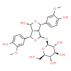 ChemSpider 2D Image | (1S,3S,3aR,4R,6S,6aR)-4-Hydroxy-3,6-bis(4-hydroxy-3-methoxyphenyl)tetrahydro-1H,3H-furo[3,4-c]furan-1-yl beta-D-glucopyranoside | C26H32O13