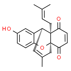 ChemSpider 2D Image | (1S,9S,10R)-6-Hydroxy-16-methyl-10-(3-methyl-2-buten-1-yl)-2-oxatetracyclo[7.5.3.0~1,10~.0~3,8~]heptadeca-3,5,7,12,16-pentaene-11,14-dione | C22H22O4