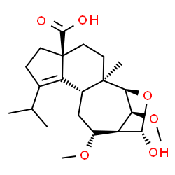 ChemSpider 2D Image | (1R,2R,5S,10R,12R,13S,14S,16S)-14-Hydroxy-8-isopropyl-12,16-dimethoxy-2-methyl-15-oxatetracyclo[11.2.1.0~2,10~.0~5,9~]hexadec-8-ene-5-carboxylic acid | C22H34O6
