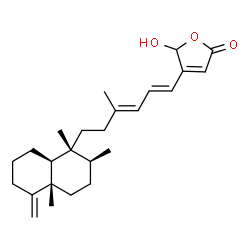ChemSpider 2D Image | 5-Hydroxy-4-{(1E,3E)-4-methyl-6-[(1R,2S,4aS,8aS)-1,2,4a-trimethyl-5-methylenedecahydro-1-naphthalenyl]-1,3-hexadien-1-yl}-2(5H)-furanone | C25H36O3