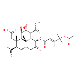 ChemSpider 2D Image | [(1S,2S,3R,6S,8R,9R,10R,11R,12S,13R)-3-{[(2E)-4-Acetoxy-3,4-dimethyl-2-pentenoyl]oxy}-8-acetyl-11,12-dihydroxy-13-(methoxycarbonyl)-9-methyl-4-oxo-14-oxatetracyclo[8.5.0.0~1,6~.0~2,13~]pentadec-9-yl]a
cetic acid | C30H40O13