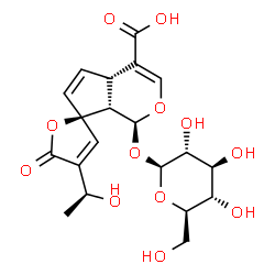 ChemSpider 2D Image | (1S,4aS,7R,7aS)-1-(beta-D-Glucopyranosyloxy)-4'-[(1S)-1-hydroxyethyl]-5'-oxo-4a,7a-dihydro-1H,5'H-spiro[cyclopenta[c]pyran-7,2'-furan]-4-carboxylic acid | C20H24O12