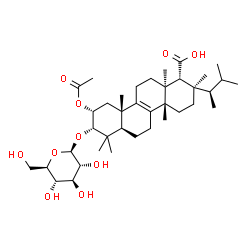 ChemSpider 2D Image | (1R,2R,4aS,6aR,8S,9R,10aS,12aS)-9-Acetoxy-8-(beta-D-glucopyranosyloxy)-2,4a,7,7,10a,12a-hexamethyl-2-[(2R)-3-methyl-2-butanyl]-1,2,3,4,4a,5,6,6a,7,8,9,10,10a,11,12,12a-hexadecahydro-1-chrysenecarboxyl
ic acid | C38H62O10