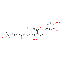 ChemSpider 2D Image | (2S)-5,7-Dihydroxy-6-[(2E,5E)-7-hydroxy-3,7-dimethyl-2,5-octadien-1-yl]-2-(4-hydroxy-3-methoxyphenyl)-2,3-dihydro-4H-chromen-4-one | C26H30O7