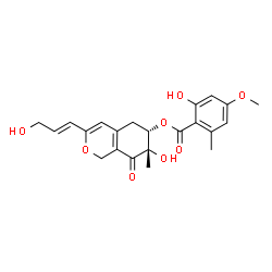ChemSpider 2D Image | (6S,7S)-7-Hydroxy-3-[(1E)-3-hydroxy-1-propen-1-yl]-7-methyl-8-oxo-5,6,7,8-tetrahydro-1H-isochromen-6-yl 2-hydroxy-4-methoxy-6-methylbenzoate | C22H24O8
