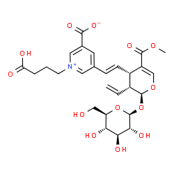 ChemSpider 2D Image | 1-(3-Carboxypropyl)-5-{(E)-2-[(2S,3R,4S)-2-(beta-D-glucopyranosyloxy)-5-(methoxycarbonyl)-3-vinyl-3,4-dihydro-2H-pyran-4-yl]vinyl}-3-pyridiniumcarboxylate | C27H33NO13