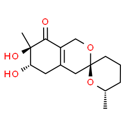 ChemSpider 2D Image | (3S,6S,6'S,7R)-6,7-Dihydroxy-6',7-dimethyl-1,3',4',5,5',6,6',7-octahydrospiro[isochromene-3,2'-pyran]-8(4H)-one | C15H22O5