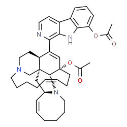 ChemSpider 2D Image | (1R,2R,4R,5Z,12R,13S,16Z)-25-(8-Acetoxy-9H-beta-carbolin-1-yl)-11,22-diazapentacyclo[11.11.2.1~2,22~.0~2,12~.0~4,11~]heptacosa-5,16,25-trien-13-yl acetate | C40H48N4O4