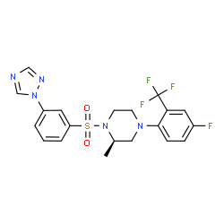 ChemSpider 2D Image | (2R)-4-[4-Fluoro-2-(trifluoromethyl)phenyl]-2-methyl-1-{[3-(1H-1,2,4-triazol-1-yl)phenyl]sulfonyl}piperazine | C20H19F4N5O2S